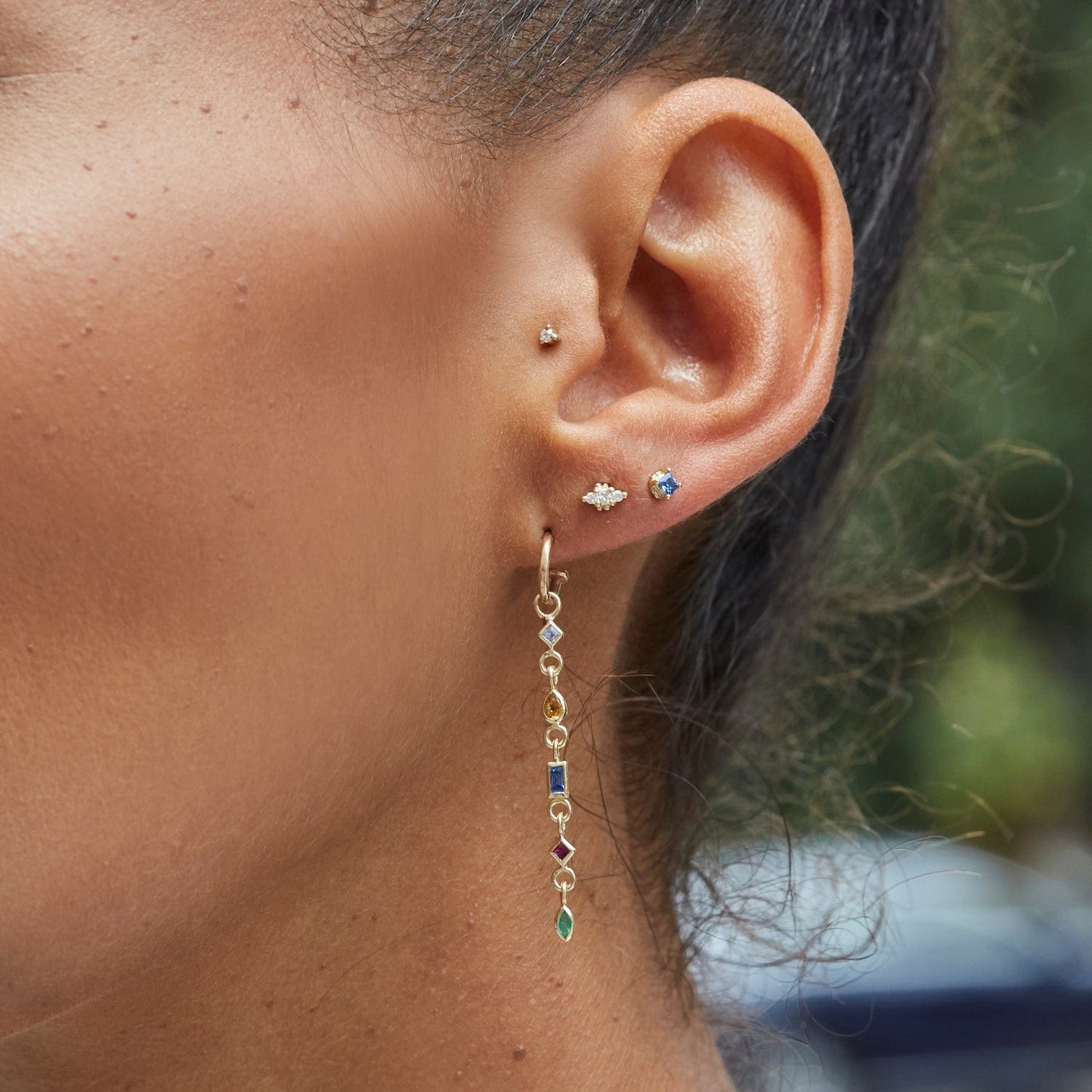EAR-9K Dala Gemstone Stud with 3 Diamonds - Single Earring