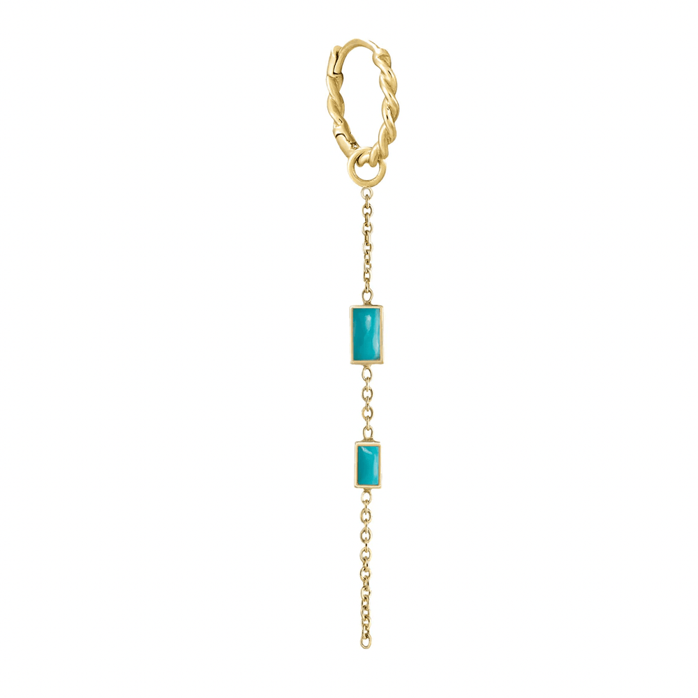 
                      
                        EAR-9K Double Turquoise Baguette Plaque + Twist Clicker Hoop - Single Earring
                      
                    