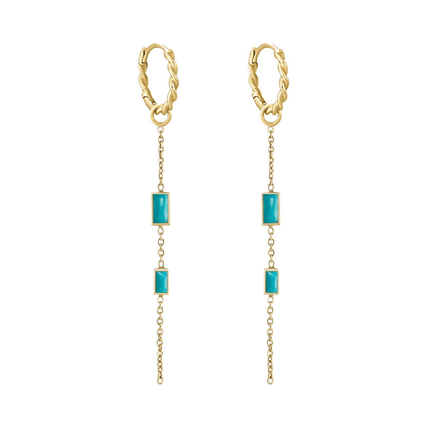 EAR-9K Double Turquoise Baguette Plaque + Twist Clicker Hoops