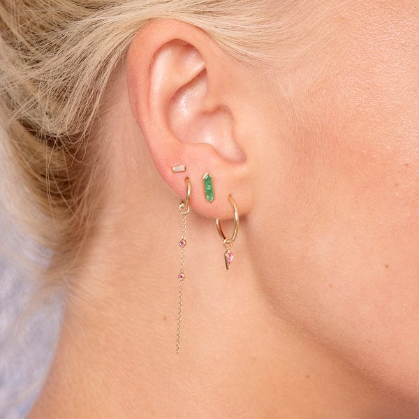 EAR-9K Emerald Mini Claw Set Baguette Stud - Single