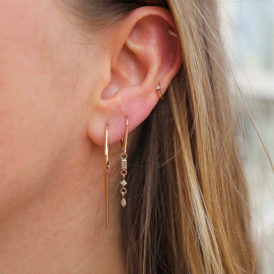 EAR-9K Honey Hook Mixed Cut Diamond Plaque Earring - Single