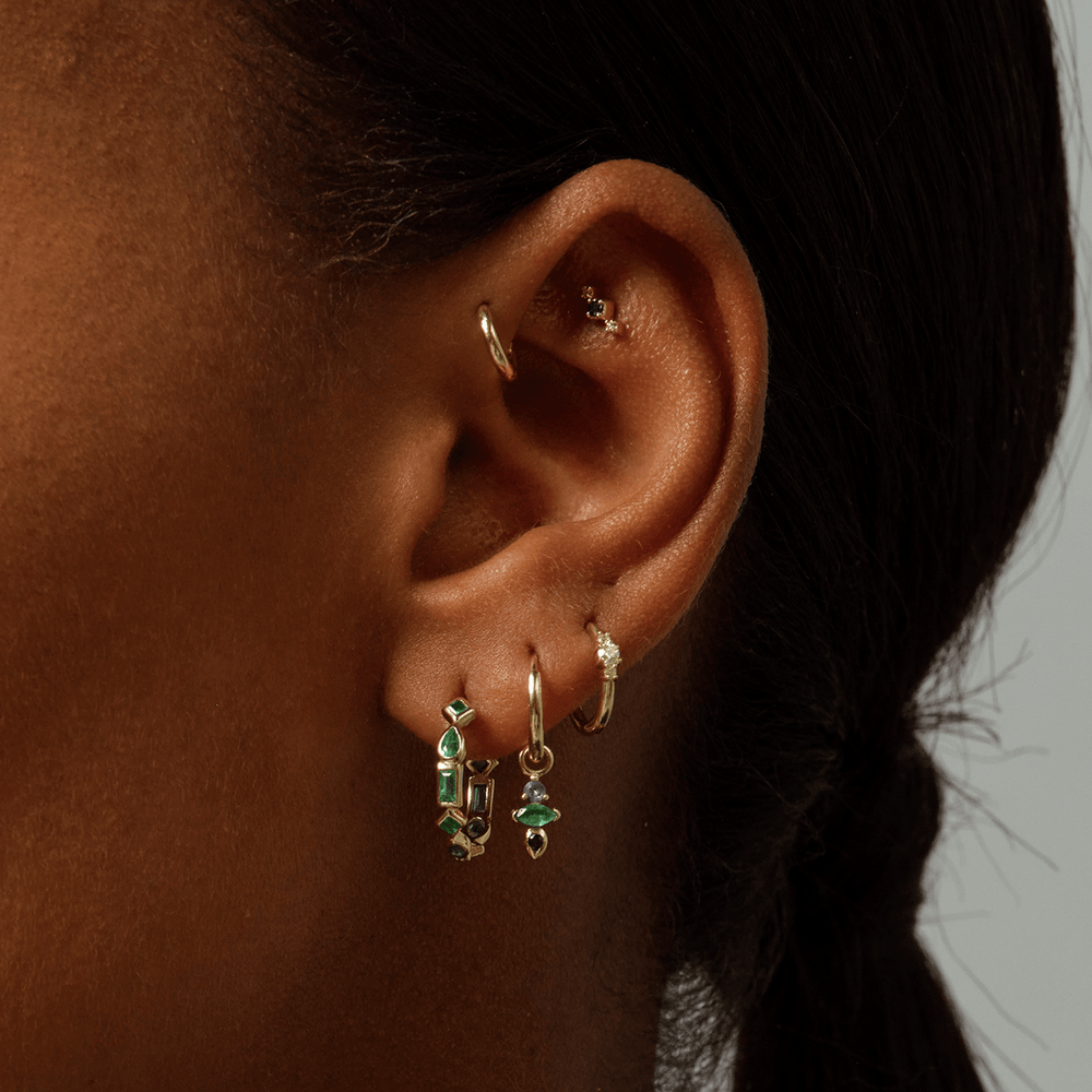 
                  
                    EAR-9K Petite Triple Gemstone Clicker Hoop - Diamond & Emerald - Sold as Single
                  
                