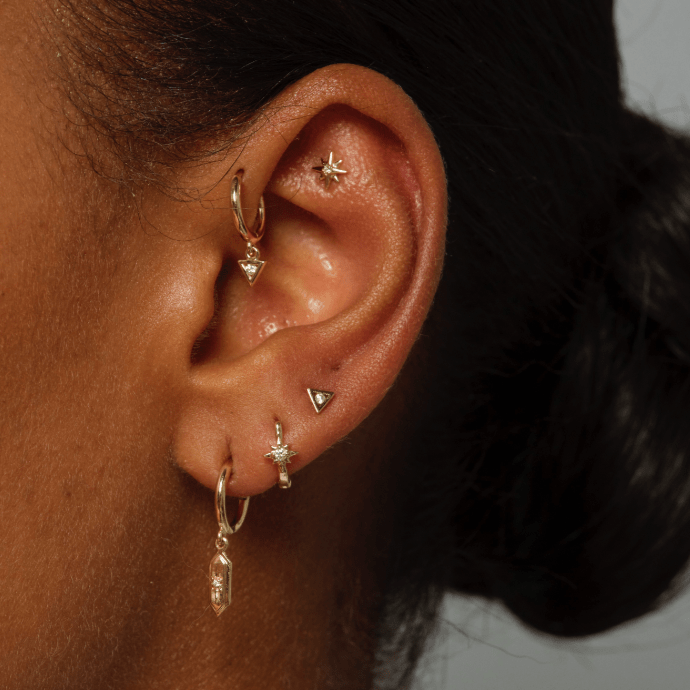 EAR-9K White Diamond Star Stud - Single Earring