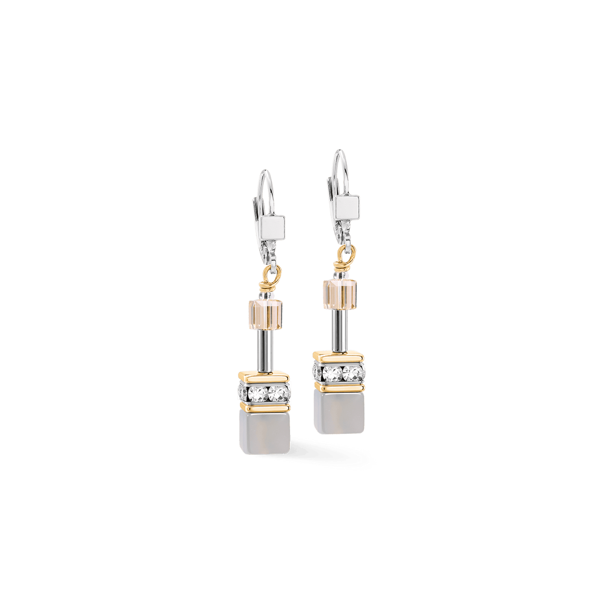 EAR Agate & Hematite Grey Gold Geo Cube Drop Earrings