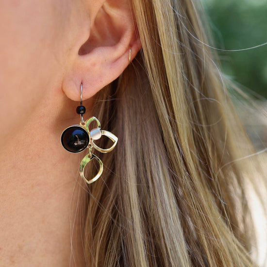 EAR-ALUM Brass Earring with Aluminum and Black Acrylic