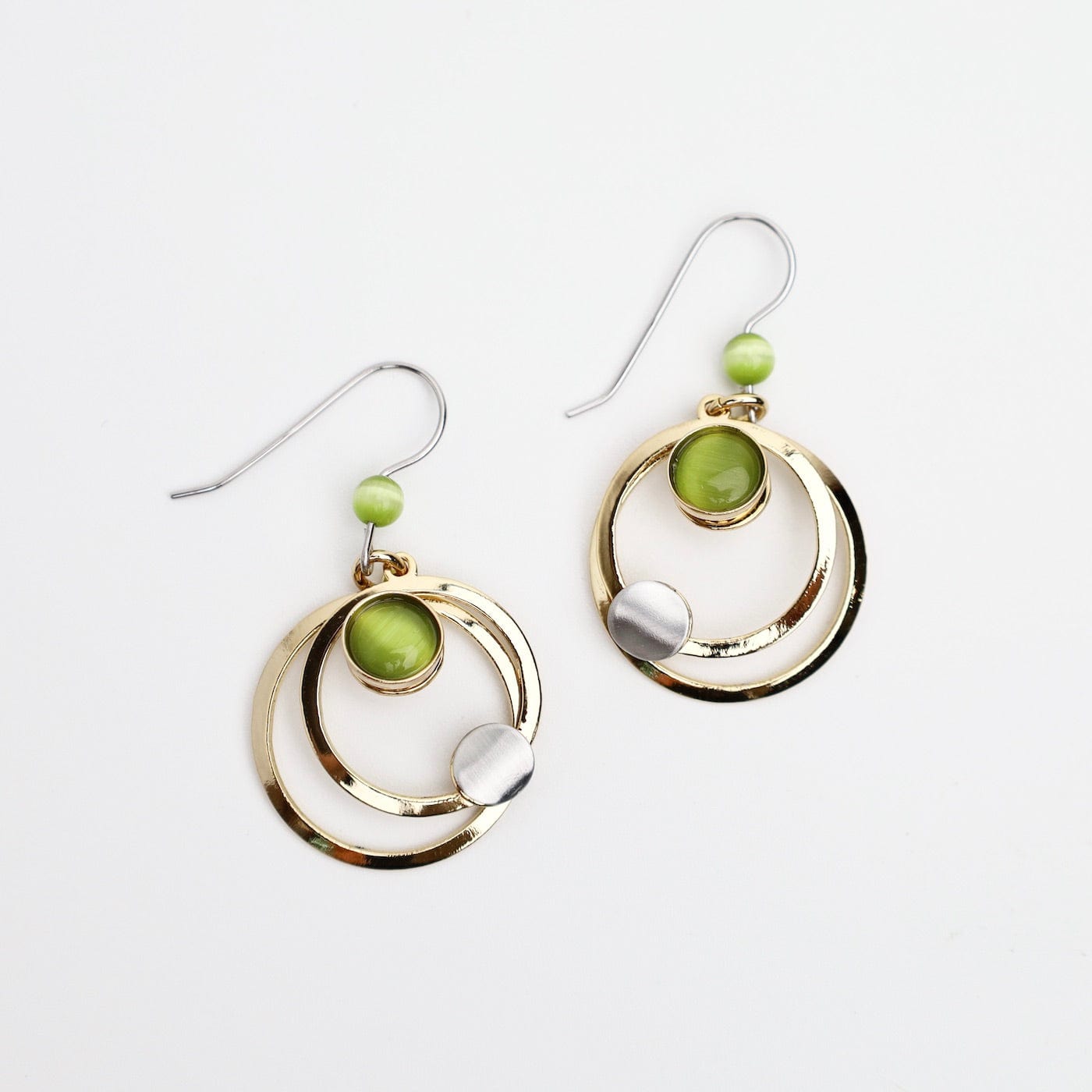 EAR-ALUM Brass Earring with Aluminum and Green Acrylic