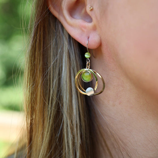 EAR-ALUM Brass Earring with Aluminum and Green Acrylic