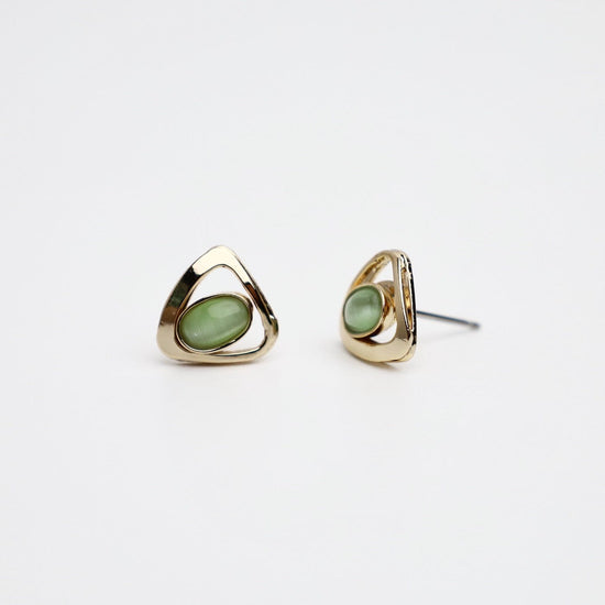 Load image into Gallery viewer, EAR-ALUM Brass Post Earring with Green Acrylic
