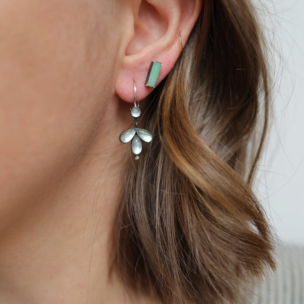 EAR Apatite Tiny Foil Backed Cabochon Drop Earrings