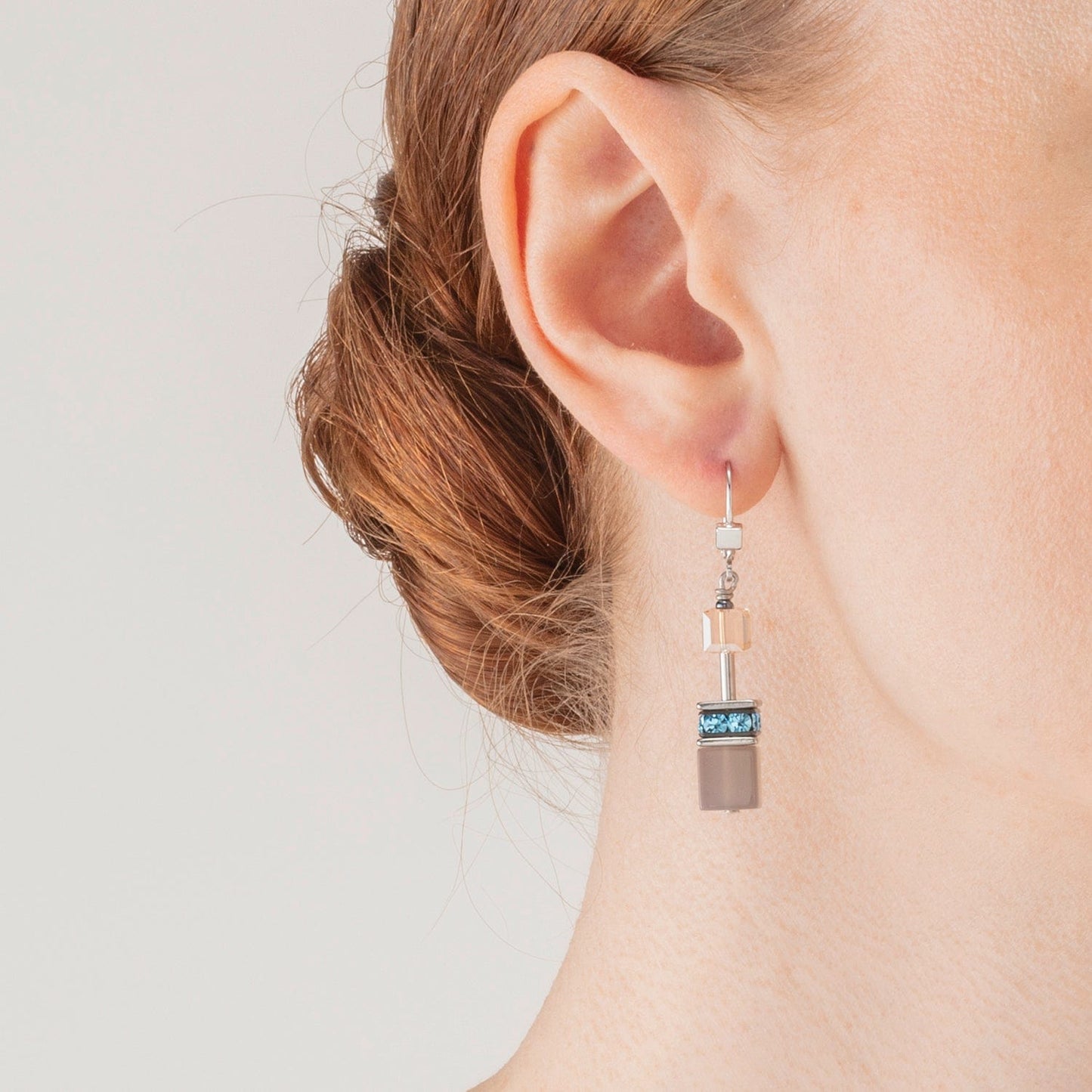 EAR Aqua and Beige GeoCube Earring