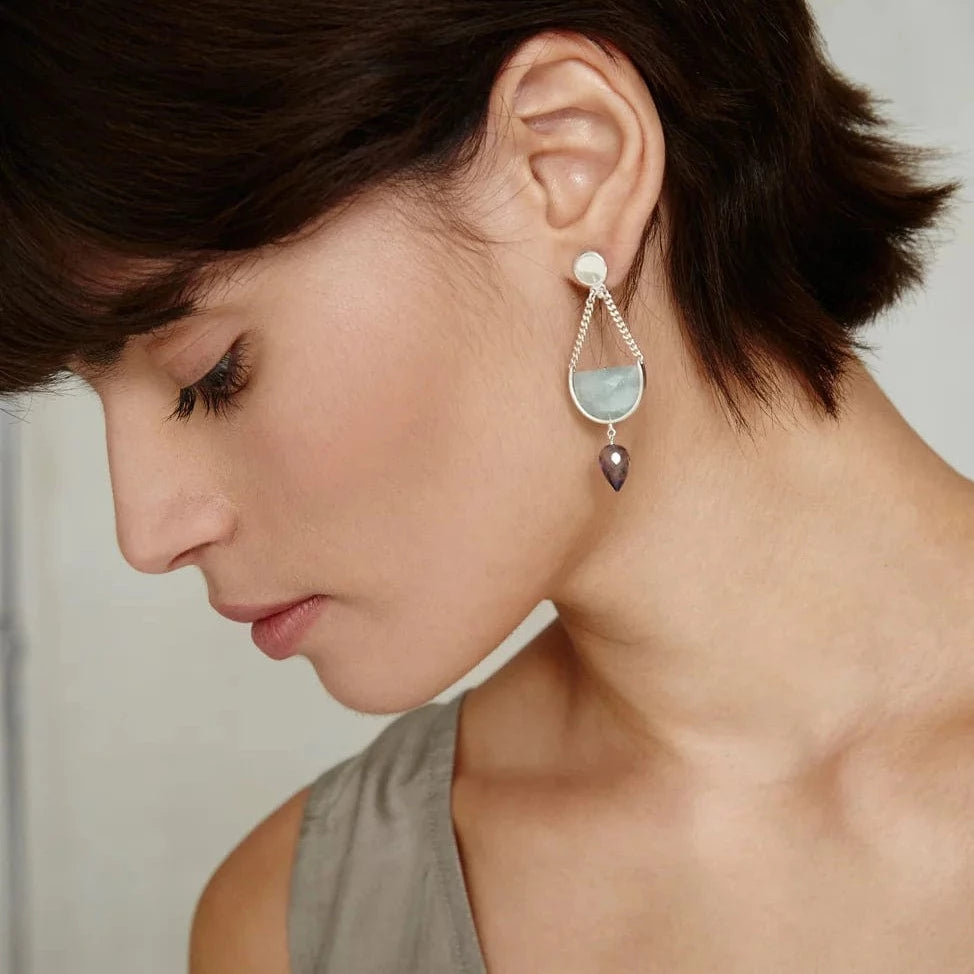 EAR Aquamarine Mix Luna Teardrop Earrings