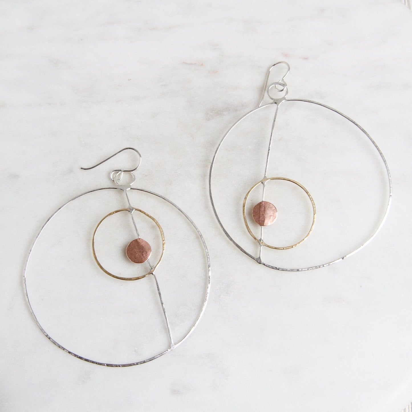 EAR Asymmetrical Silver & Brass Rings Earring