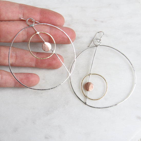 EAR Asymmetrical Silver & Brass Rings Earring