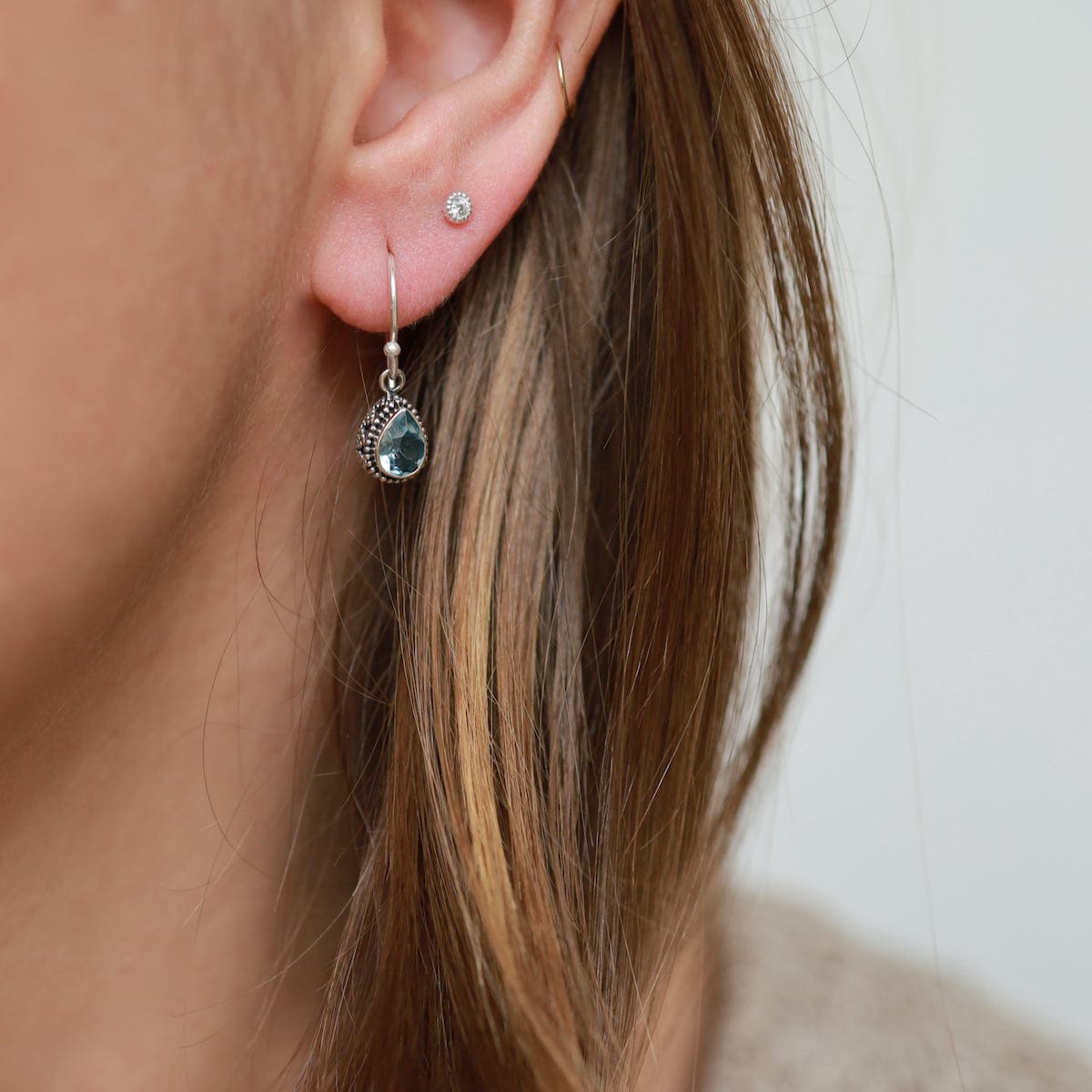 EAR Bali Teardrop Dangle with Blue Topaz