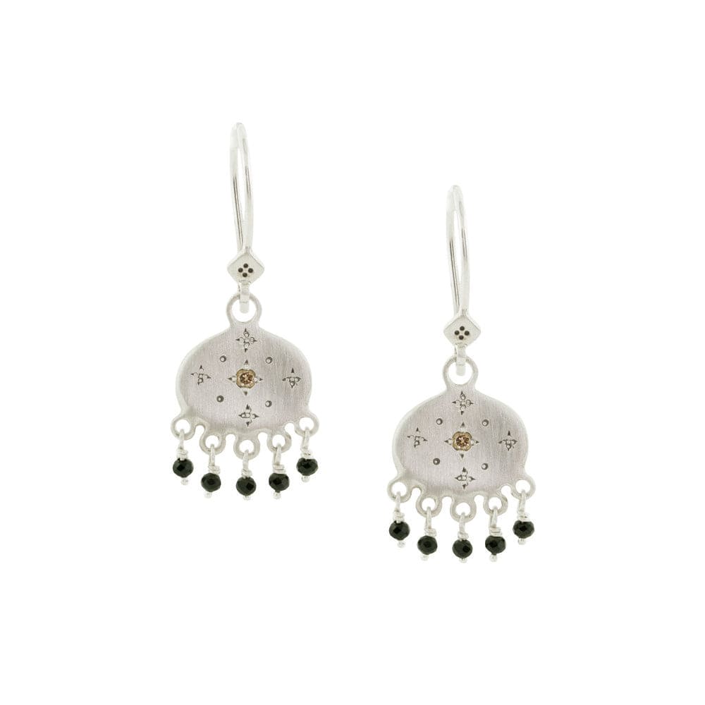 EAR Beaded New Moon Earrings with Spinel & Champagne Diamond