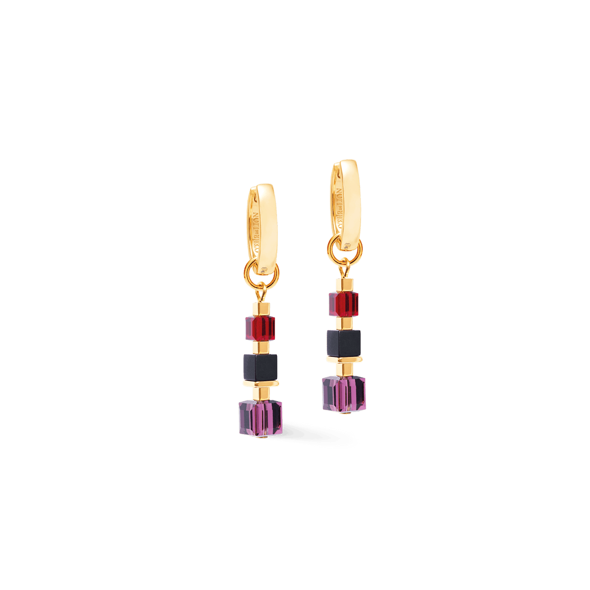EAR Berry Gold Cube Mix Hoop Earrings