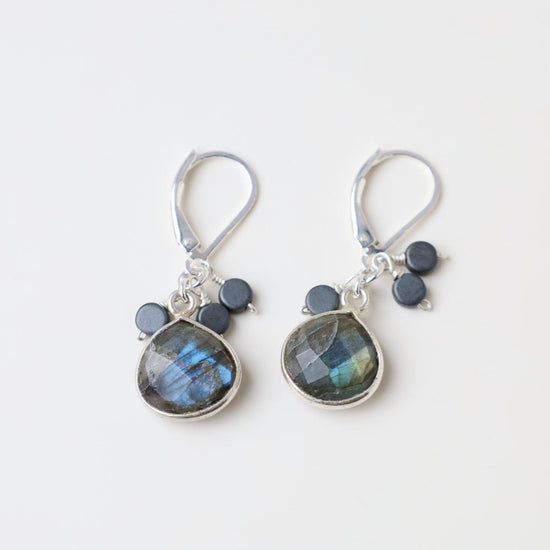 Load image into Gallery viewer, EAR Bezel Labradorite and Hematite Earring
