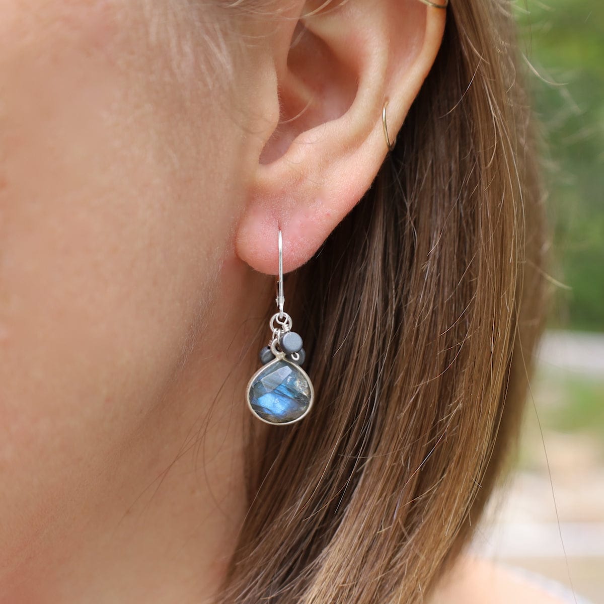 Load image into Gallery viewer, EAR Bezel Labradorite and Hematite Earring
