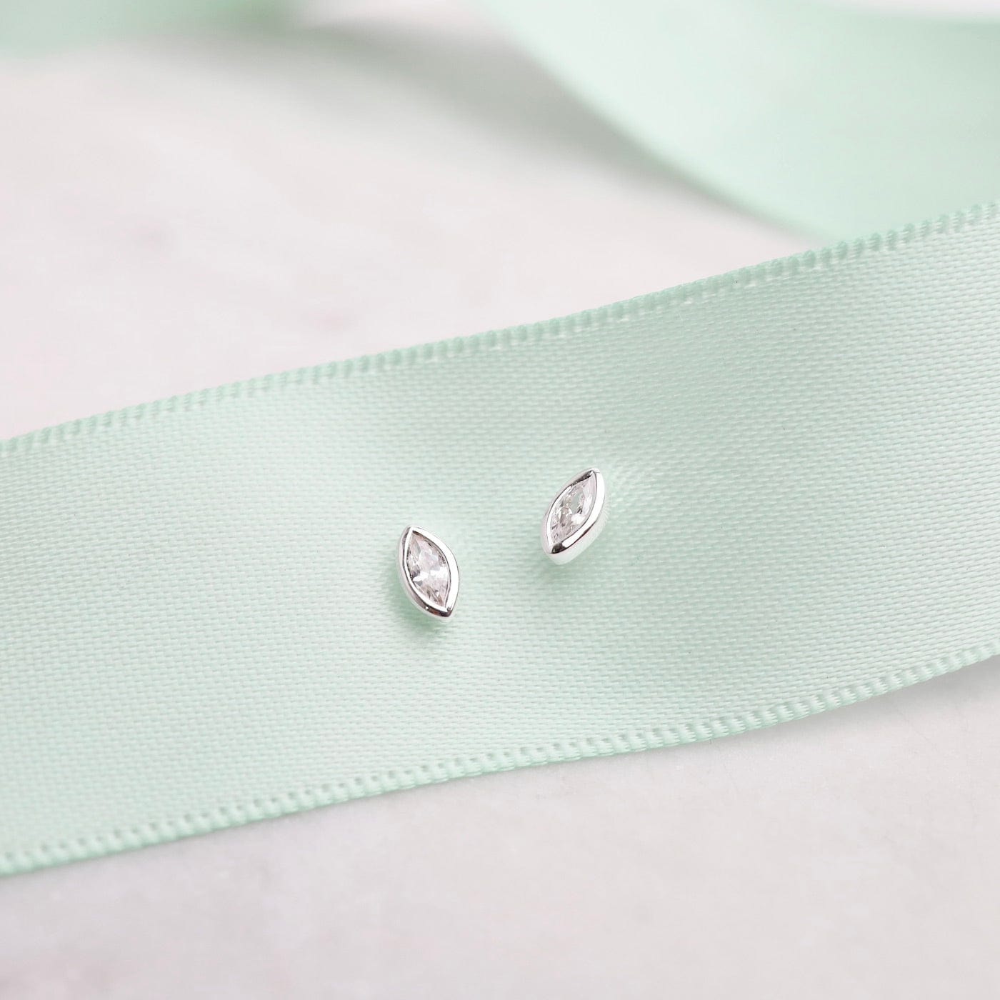 EAR Bezel Set Marquise CZ Stud - Sterling Silver