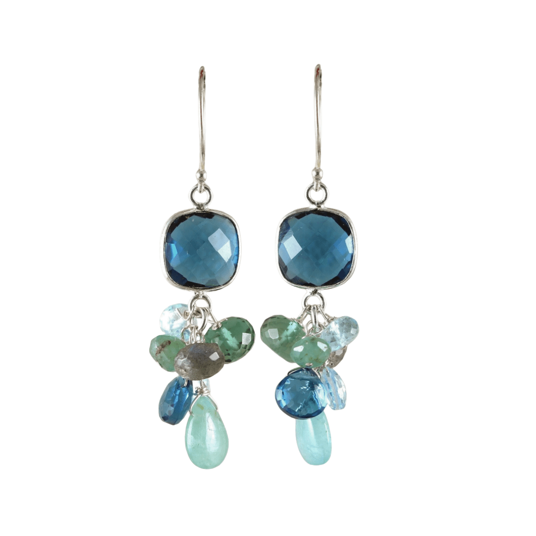 EAR Bezel Set Square Blue Quartz Earrings