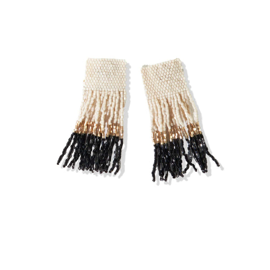 EAR Black Ava Color Block Beaded Fringe Earrings