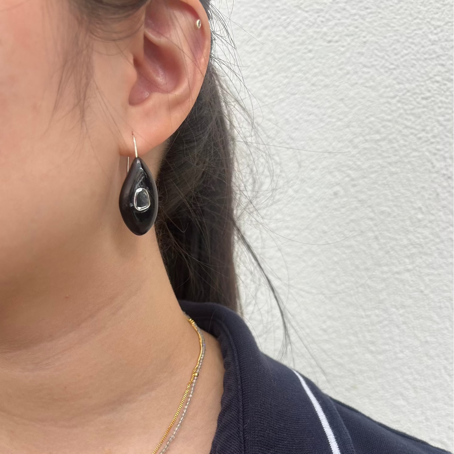 EAR Black Horn & Moissanite Deep Pool Earrings