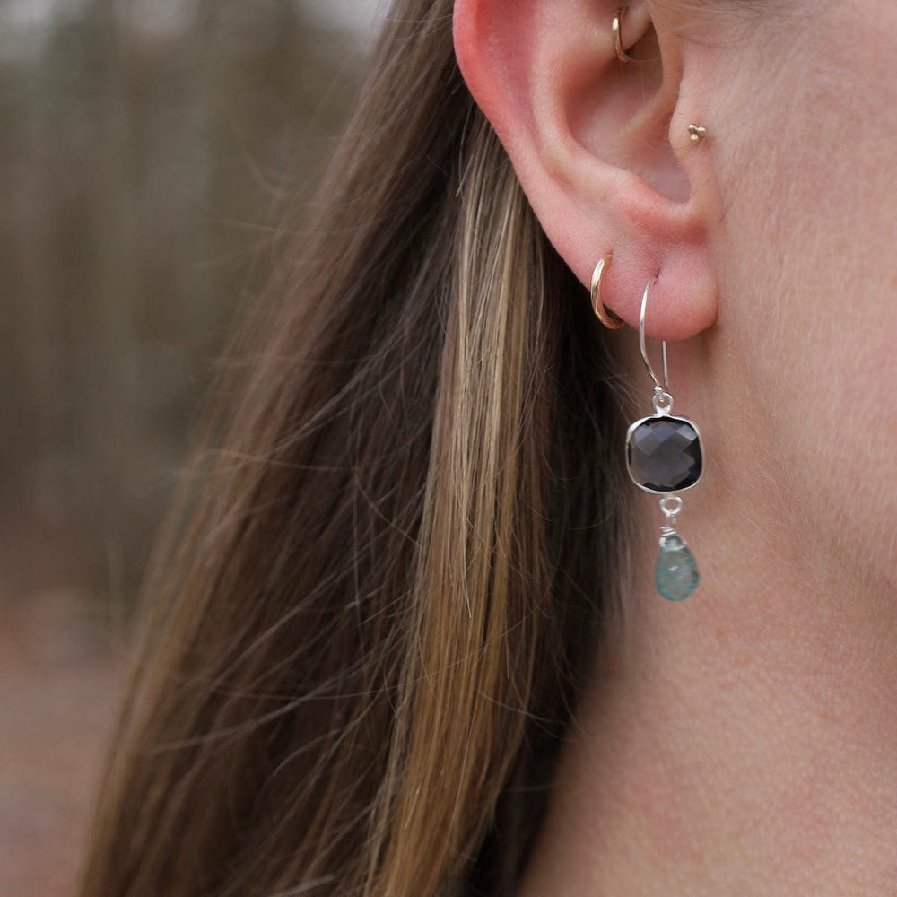 EAR Blue Grey Hydro Quartz Square Grandidierite Drop Earrings