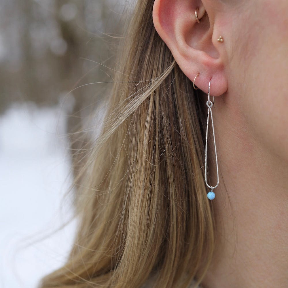 EAR Blue Opal Ball on Elongated Hammered Dew Drop - St