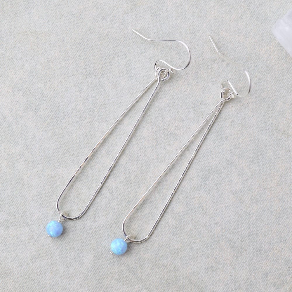 EAR Blue Opal Ball on Elongated Hammered Dew Drop - St