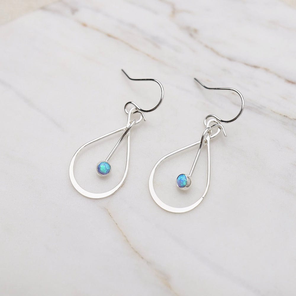 EAR Blue Opal Tear Drop Cab Dangle Earrings Sterling S