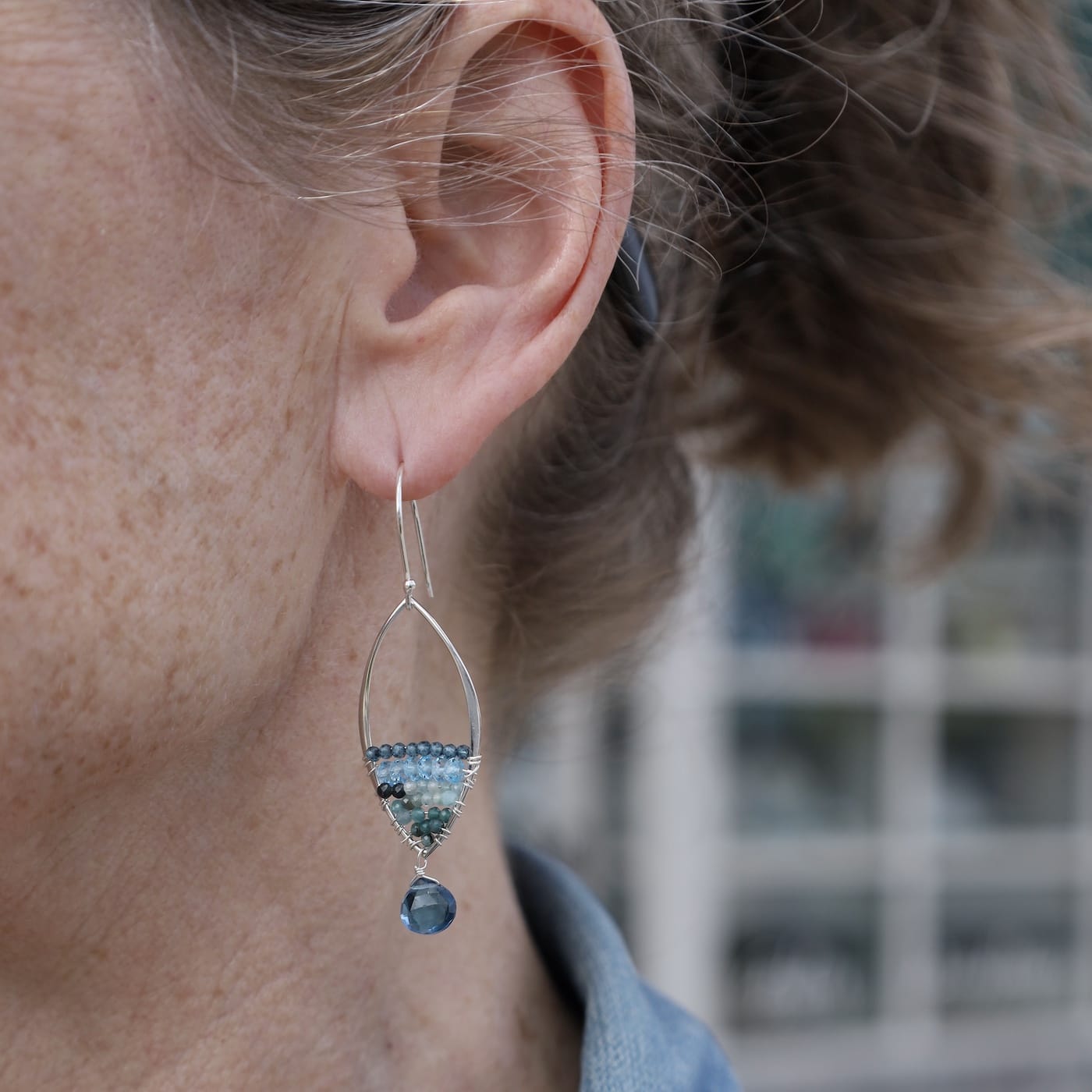 EAR Blue Quartz Silver Marquise Earrings