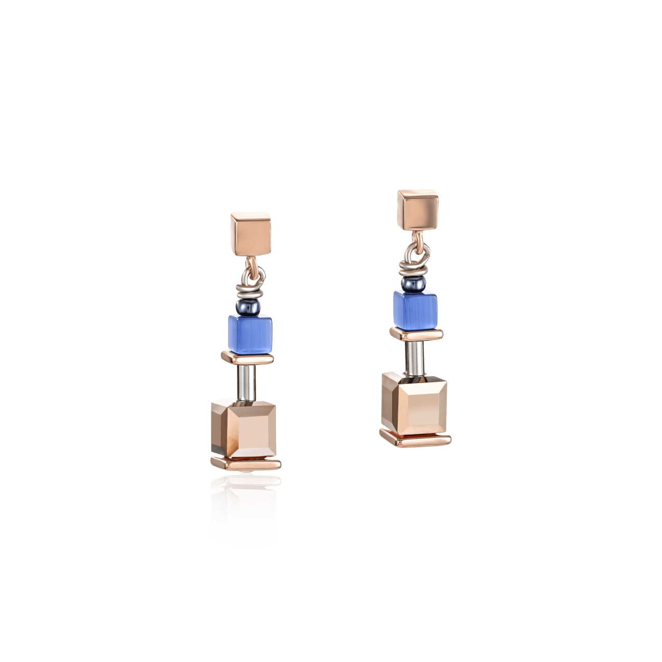 EAR Blue Rose Gold Geo Cube Earring