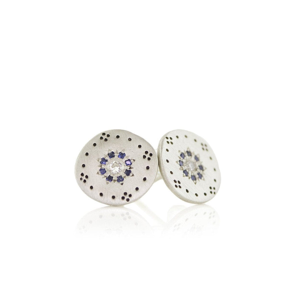 EAR Blue Sapphire Silver Cluster Stud Earrings