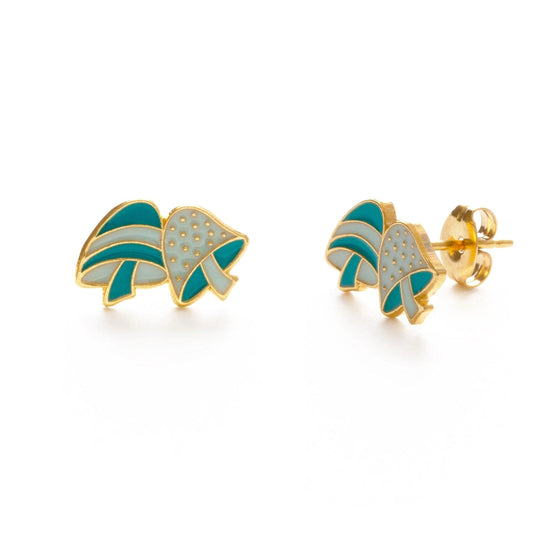 EAR-BRASS 70's Shroom Stud Earrings in Blue/Green