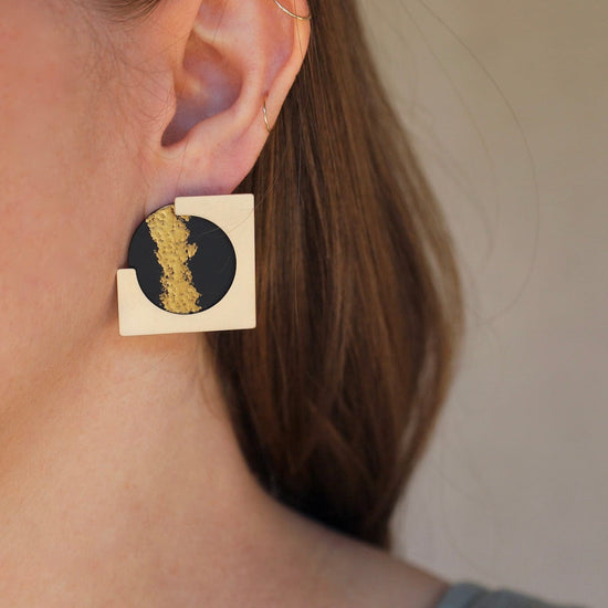 EAR-BRASS Ally Ear Jackets - Embossed Black and Gold