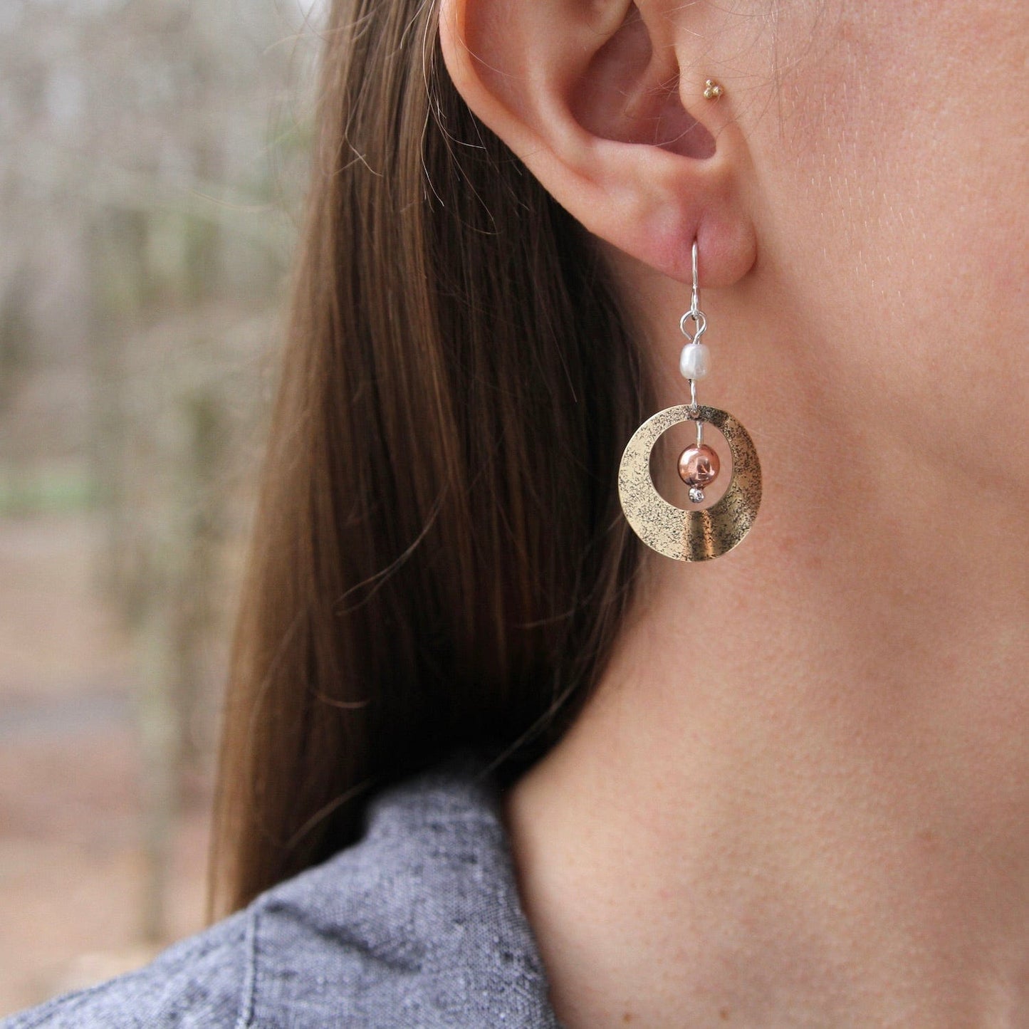 EAR-BRASS Brass Open Disc, Slightly Folded Earring