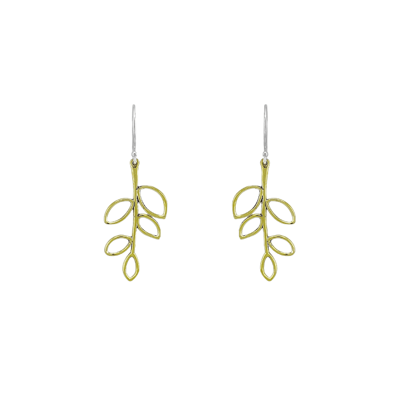 EAR-BRASS Brass Open Leaf Dangle Earrings