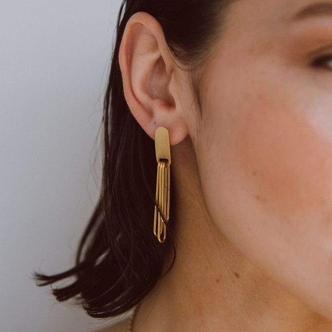 EAR-BRASS Ellipse Dangle Earrings- Gold Plated Brass