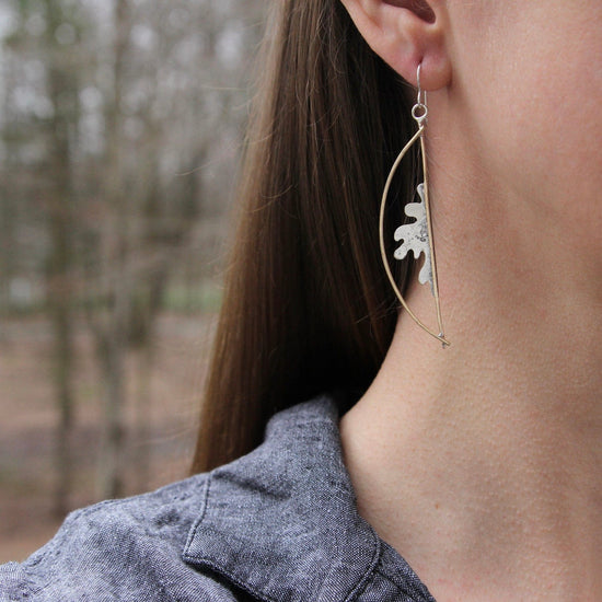 EAR Brass Half Circle with Sterling Silver Splash Earrings