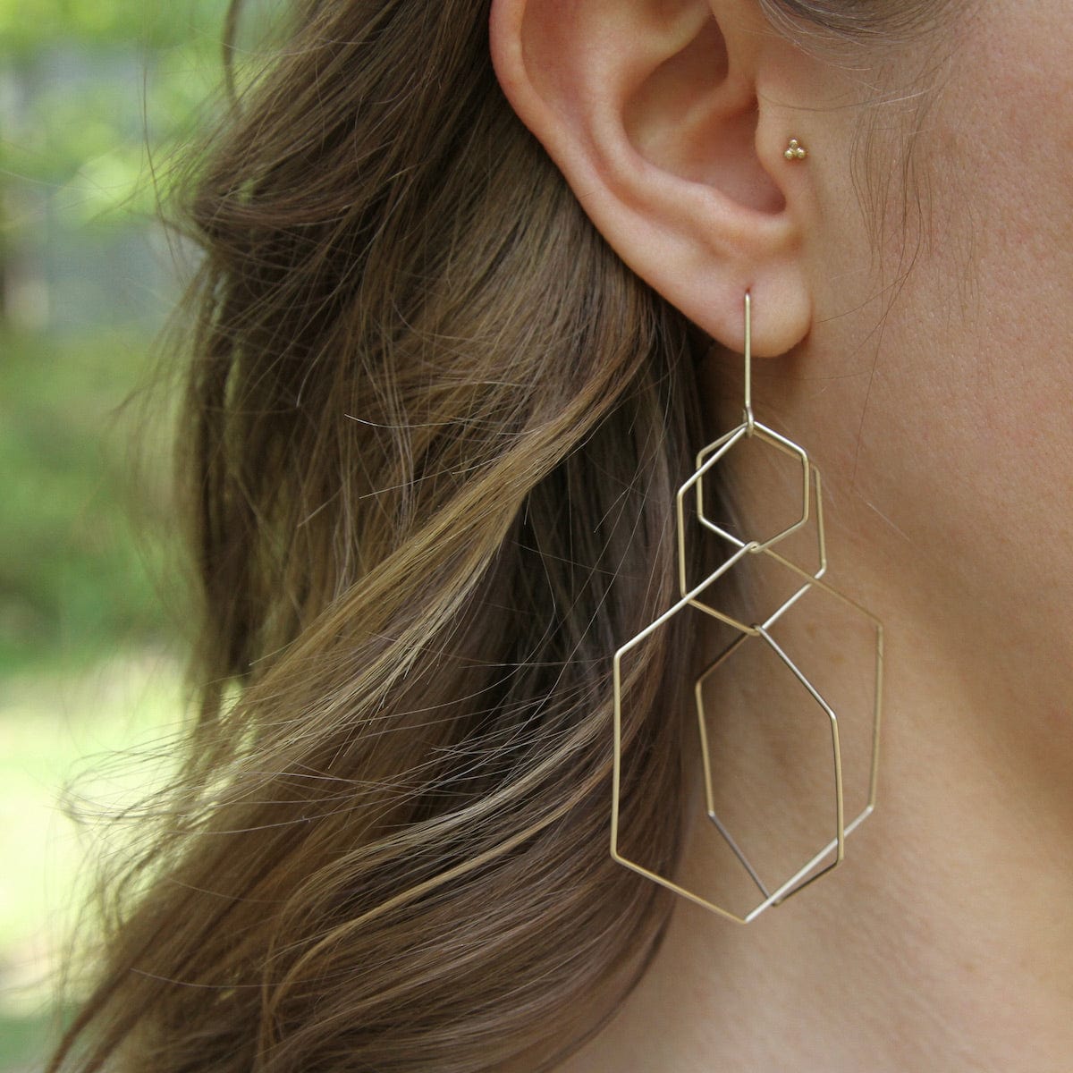 Load image into Gallery viewer, EAR-BRASS Hexxx Earrings - Satin Gold
