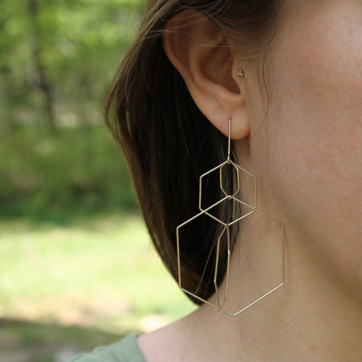 EAR-BRASS Hexxx Earrings - Satin Gold