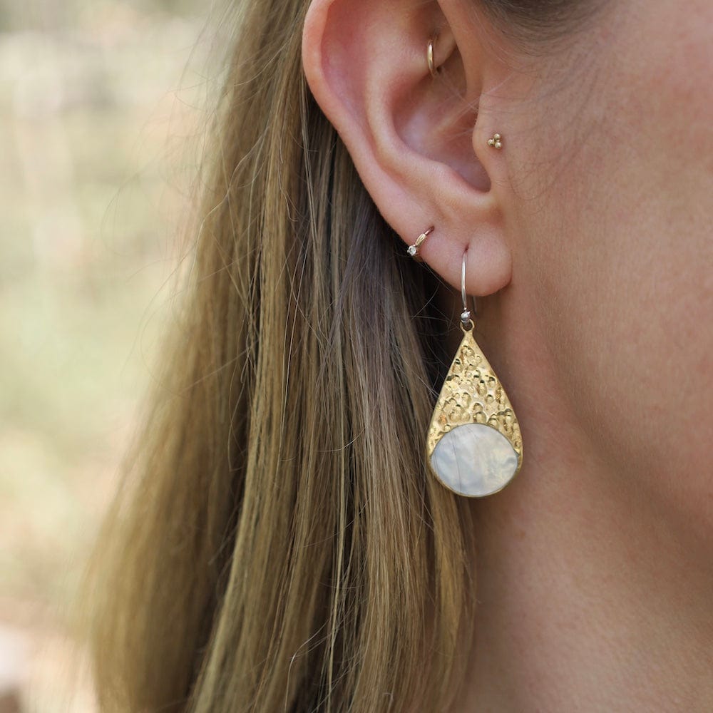 EAR-BRASS Luna Brass & Pearl Teardrop Earrings