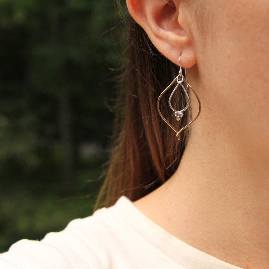 EAR Brass Marquise with Silver Teardrop Earrings