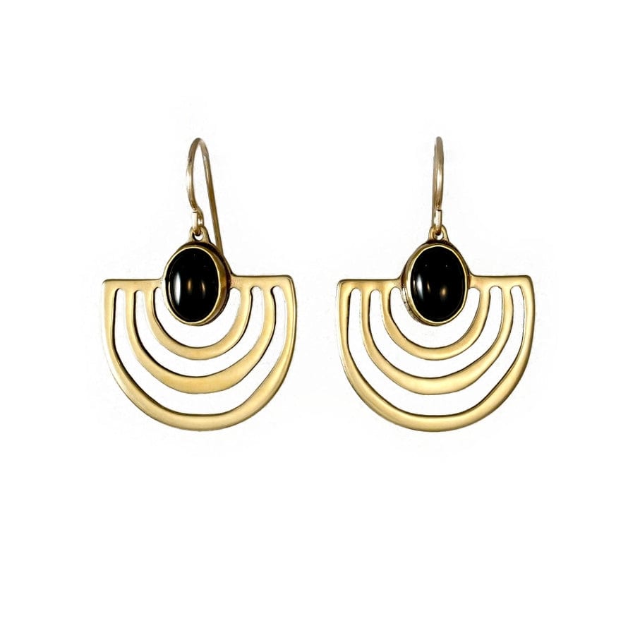 EAR-BRASS Onyx Halo Earrings Brass