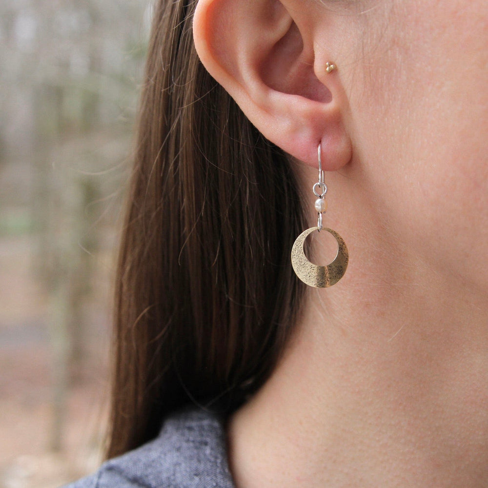 EAR-BRASS Petite Brass Open Disc, Slightly Folded Earring