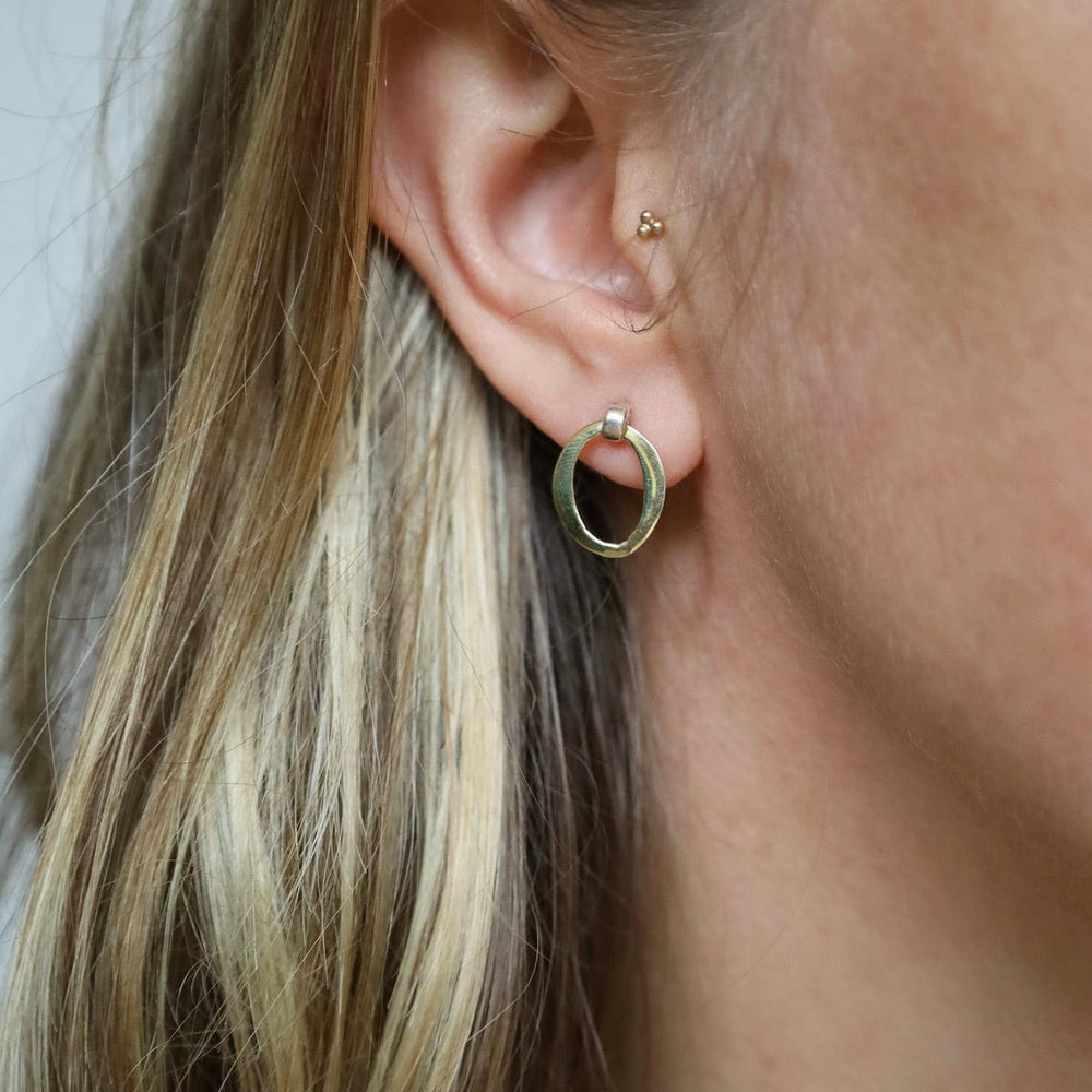 EAR-BRASS Silver Post with Solid Brass Ring Drop Earring