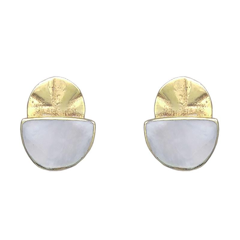 EAR-BRASS Solid Brass Fan Stud with Mother of Pearl Earring