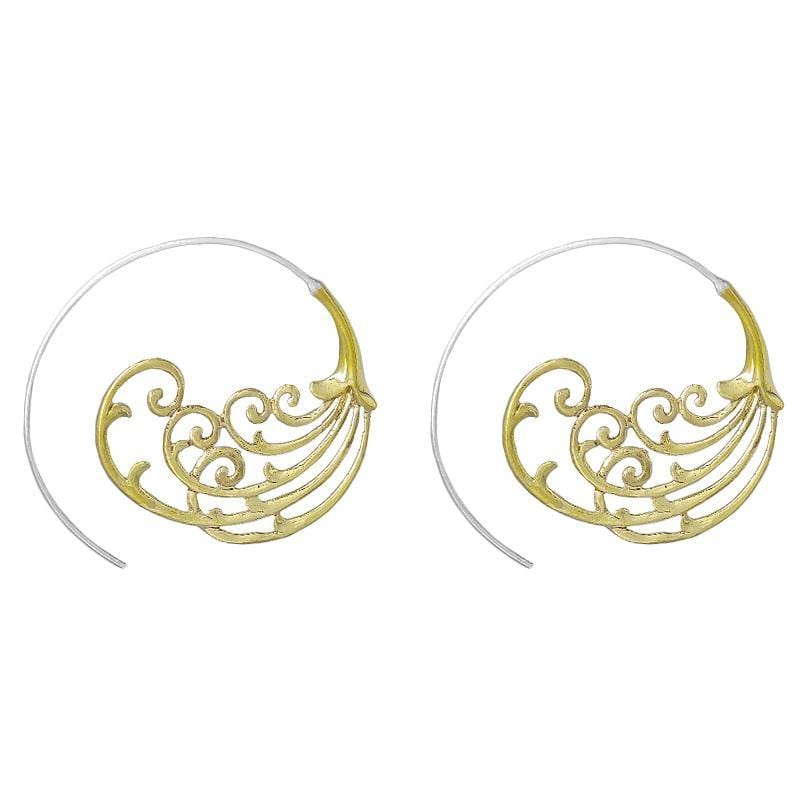 EAR-BRASS Solid Brass Hokusai Wave Spiral Hoop