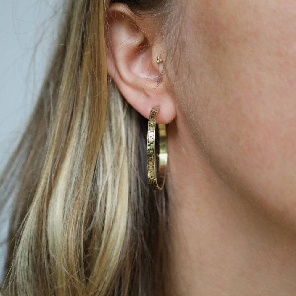 EAR-BRASS Solid Brass Large Polka Dot Hoop