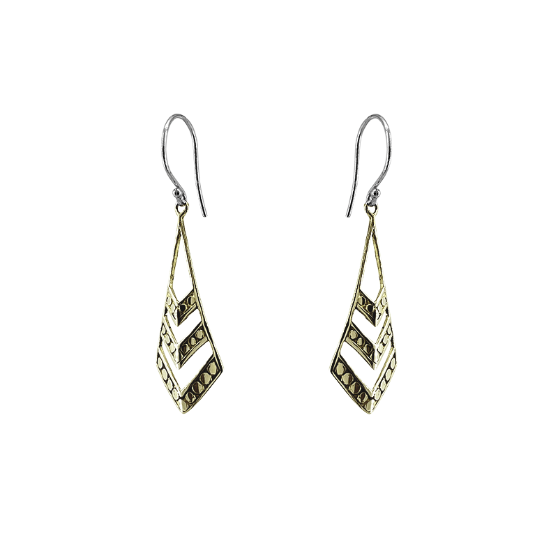 EAR-BRASS Solid Brass Long Chevron Dangle Earring